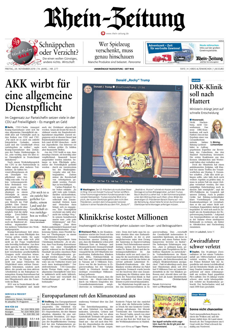Rhein-Zeitung Kreis Altenkirchen vom Freitag, 29.11.2019