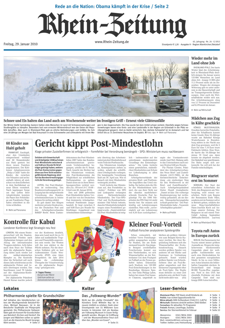 Rhein-Zeitung Kreis Altenkirchen vom Freitag, 29.01.2010
