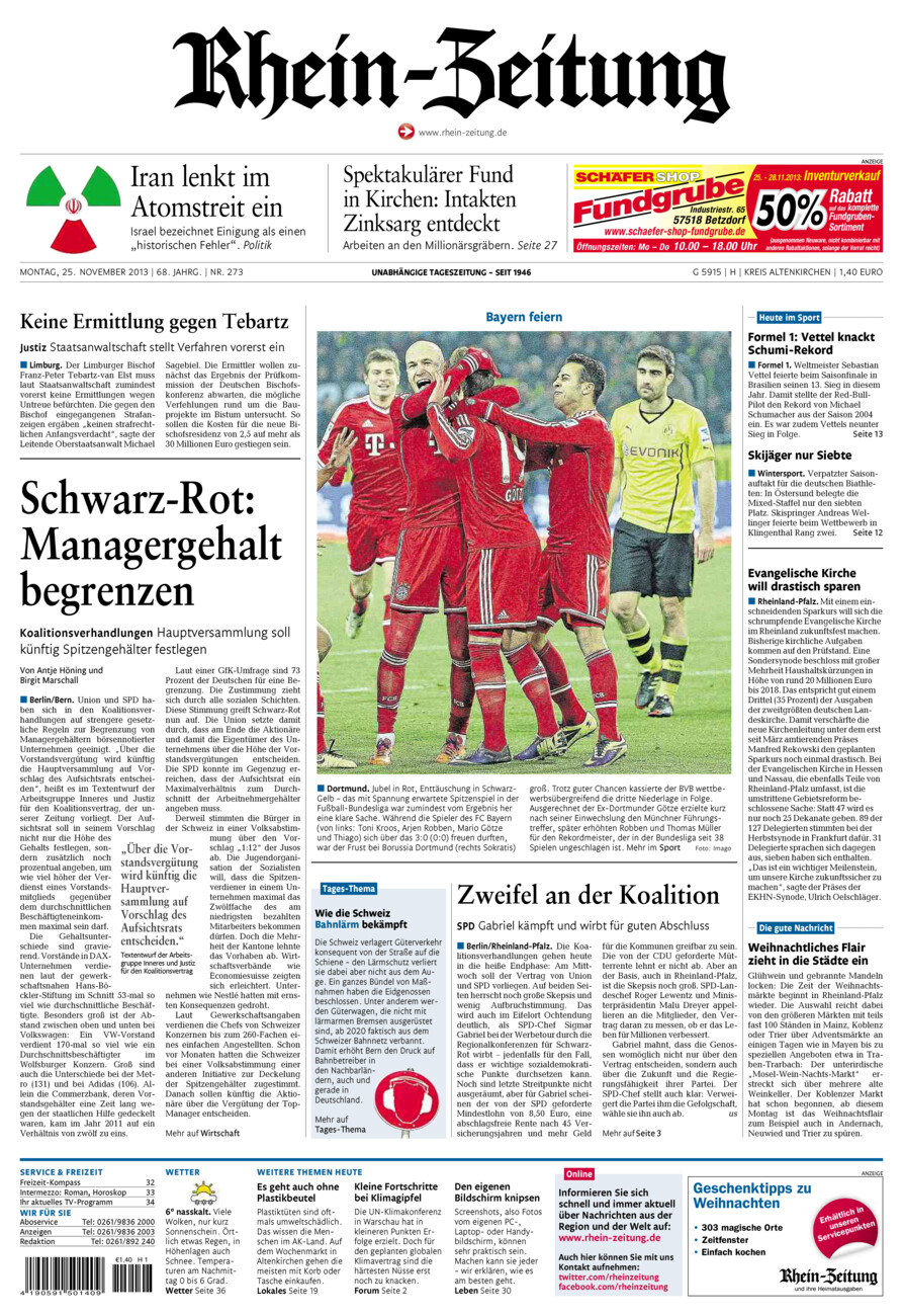Rhein-Zeitung Kreis Altenkirchen vom Montag, 25.11.2013