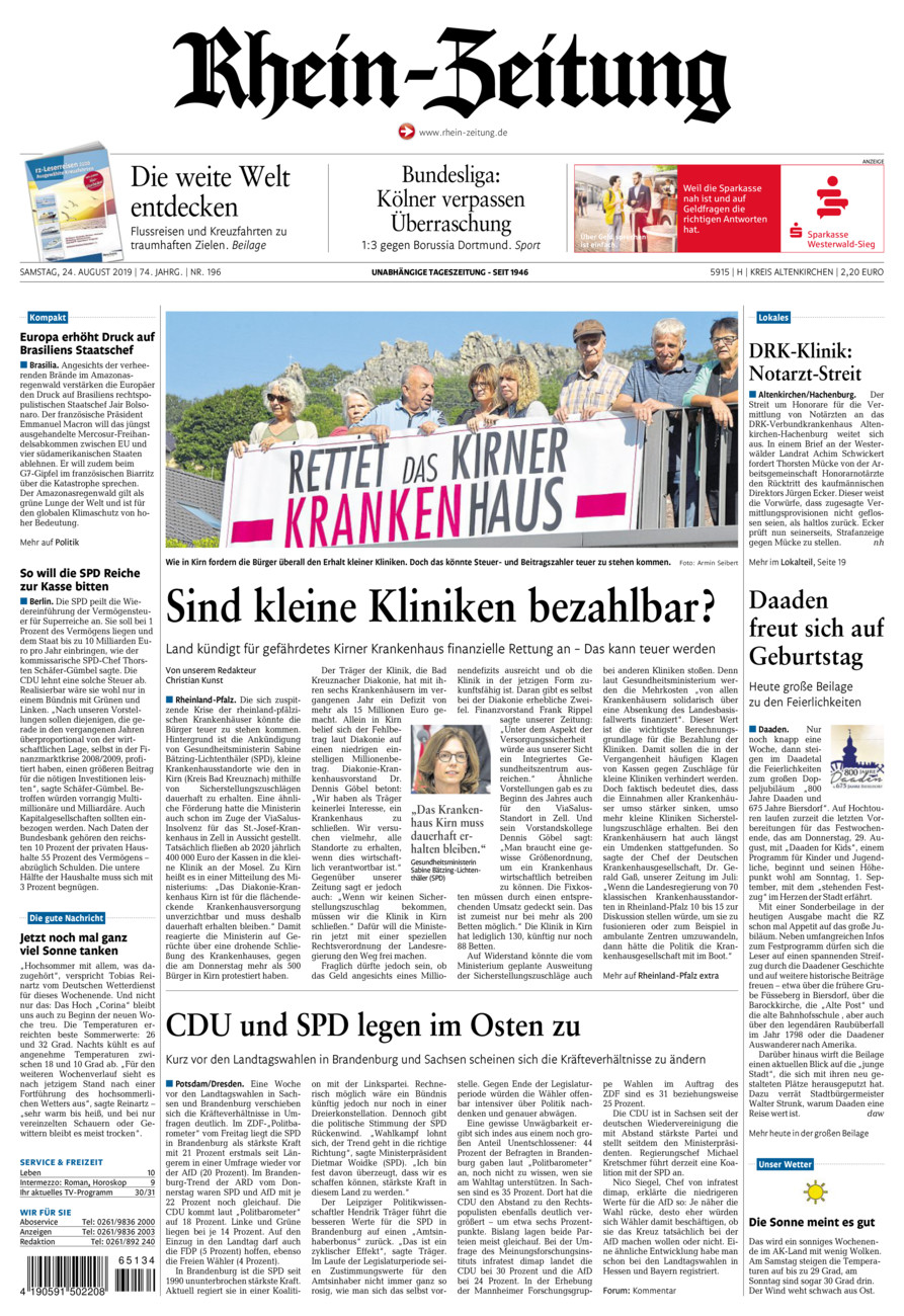 Rhein-Zeitung Kreis Altenkirchen vom Samstag, 24.08.2019