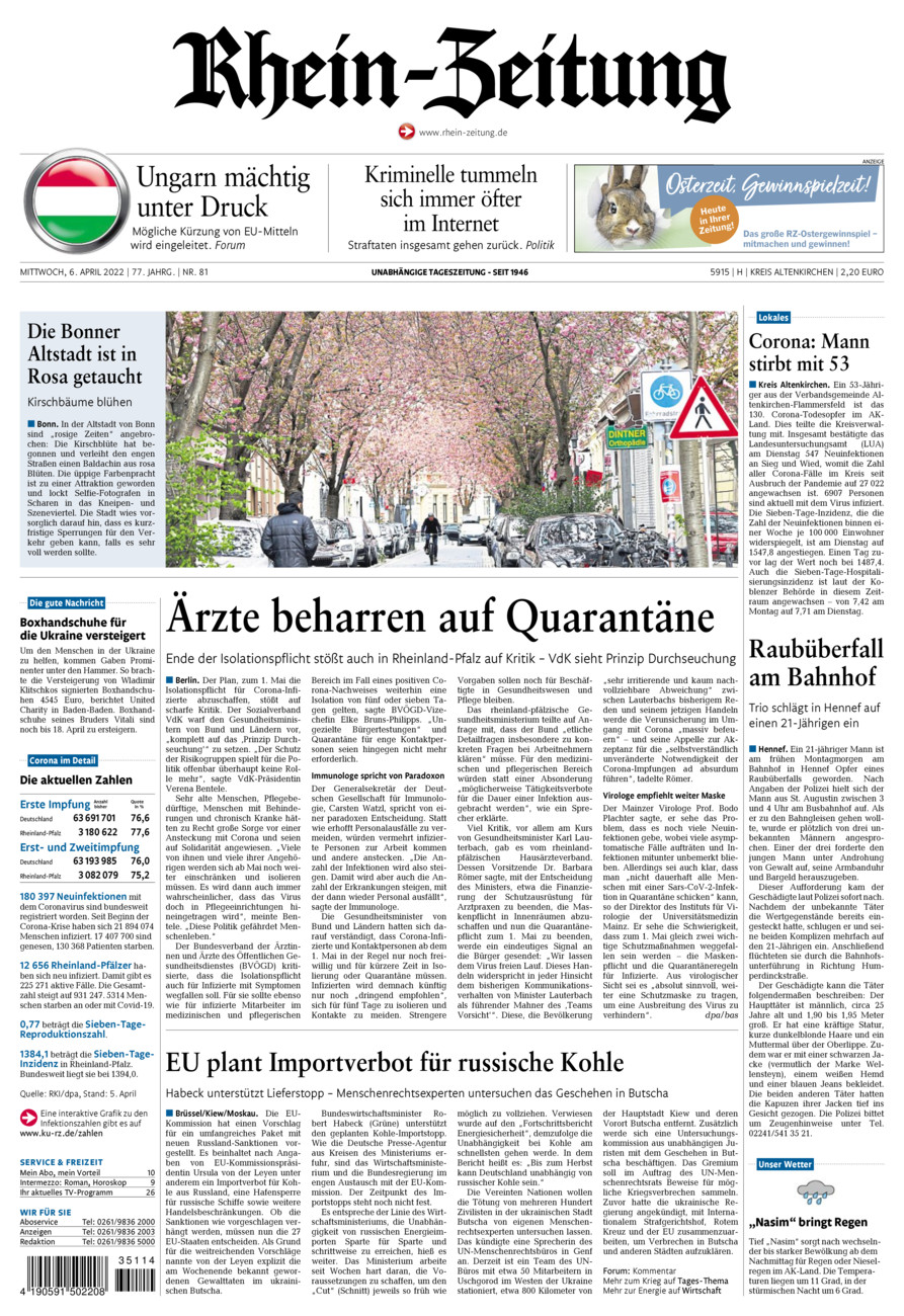 Rhein-Zeitung Kreis Altenkirchen vom Mittwoch, 06.04.2022