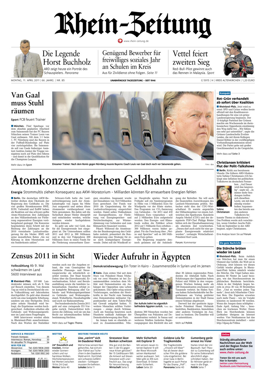Rhein-Zeitung Kreis Altenkirchen vom Montag, 11.04.2011