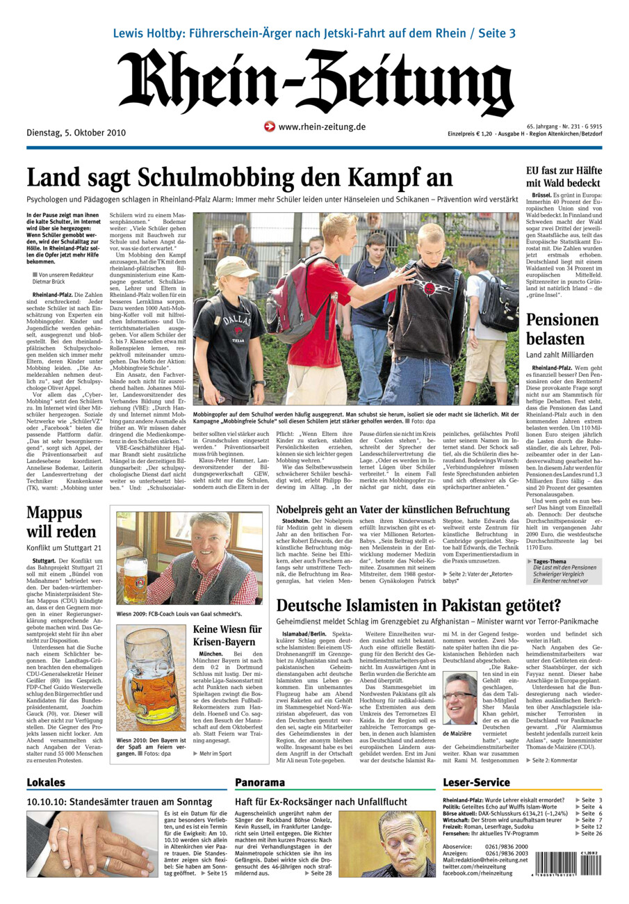 Rhein-Zeitung Kreis Altenkirchen vom Dienstag, 05.10.2010