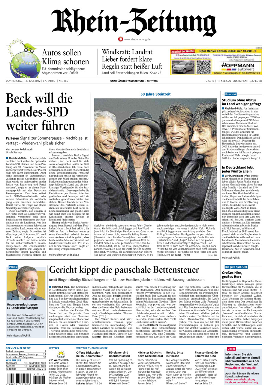 Rhein-Zeitung Kreis Altenkirchen vom Donnerstag, 12.07.2012