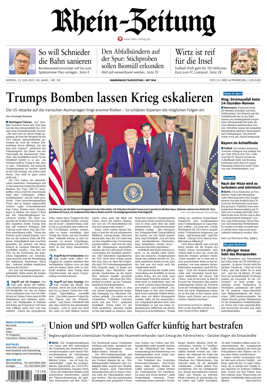 Rhein-Zeitung Kreis Altenkirchen vom Montag, 23.06.2025