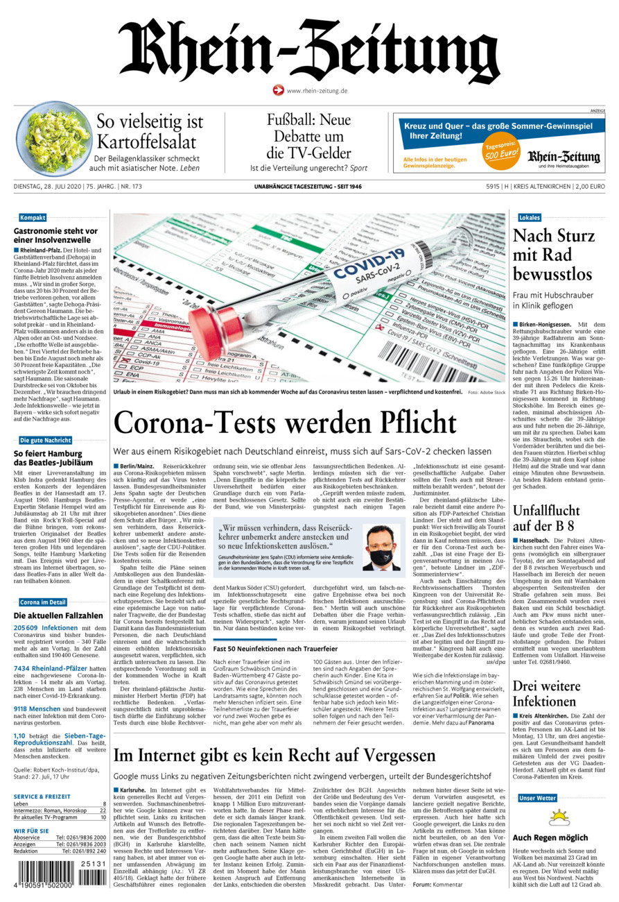 Rhein-Zeitung Kreis Altenkirchen vom Dienstag, 28.07.2020