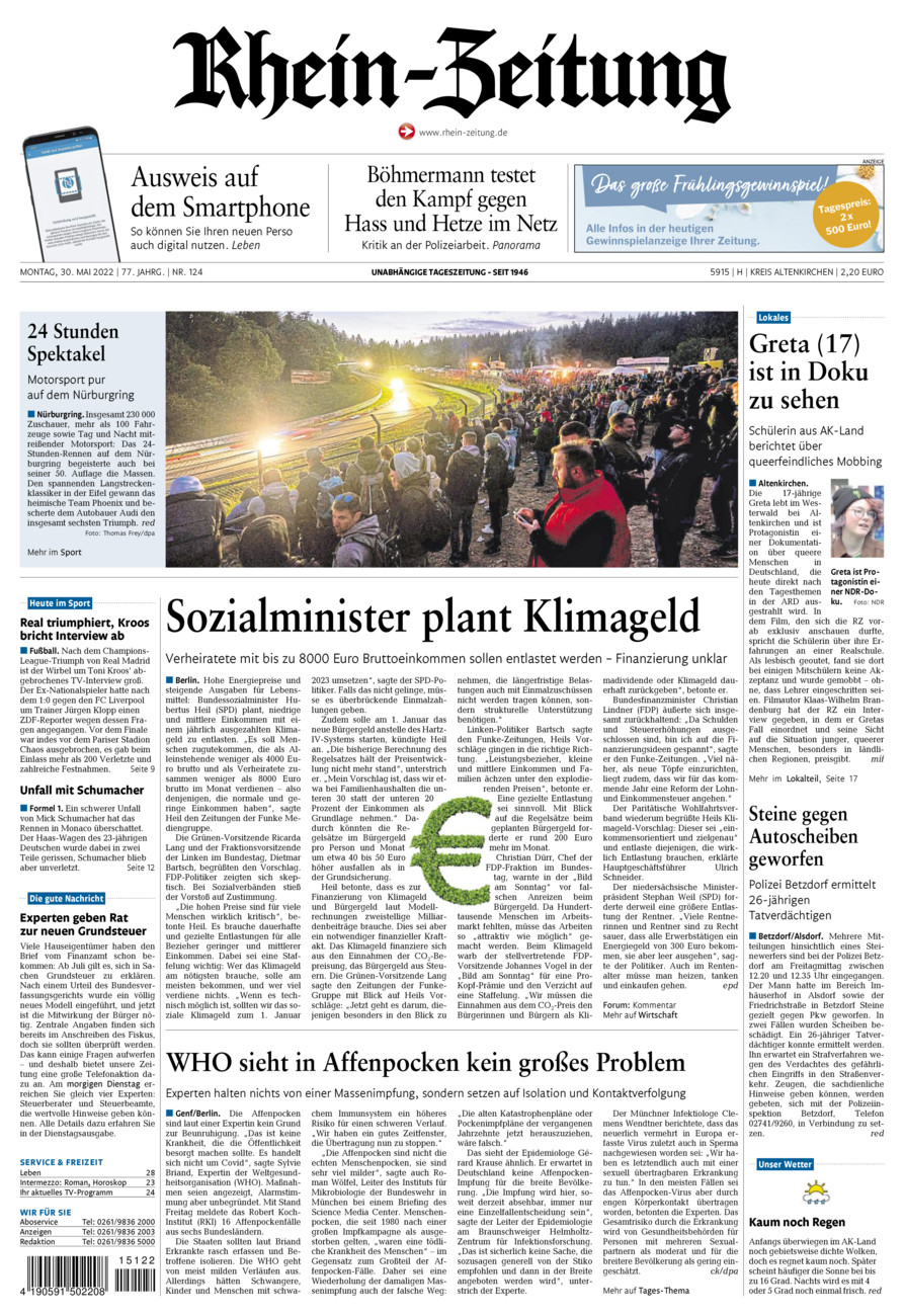 Rhein-Zeitung Kreis Altenkirchen vom Montag, 30.05.2022