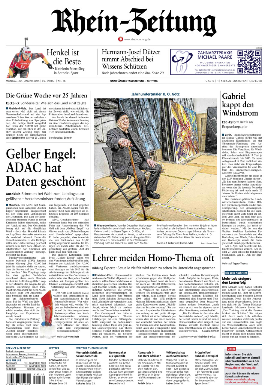 Rhein-Zeitung Kreis Altenkirchen vom Montag, 20.01.2014