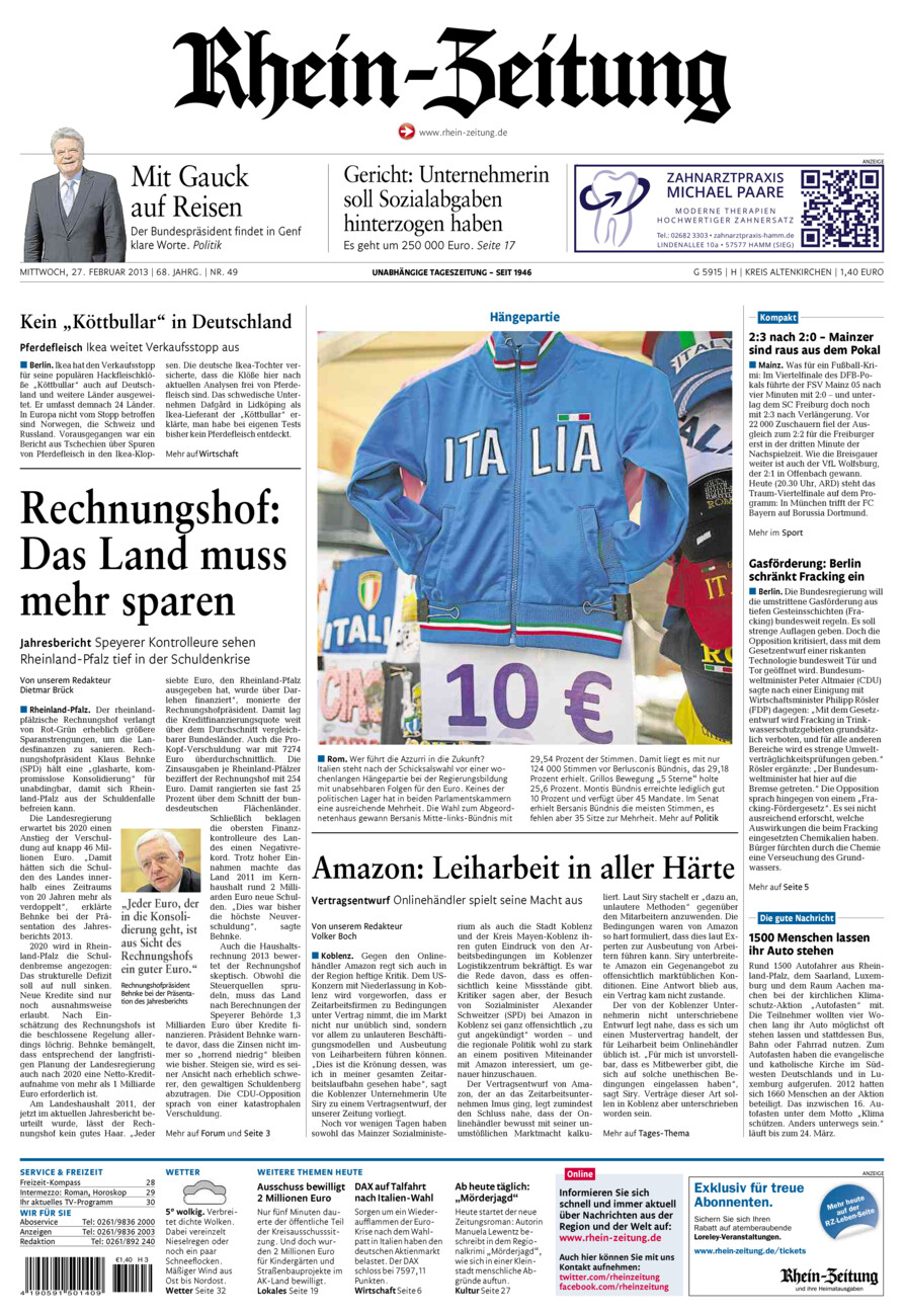 Rhein-Zeitung Kreis Altenkirchen vom Mittwoch, 27.02.2013