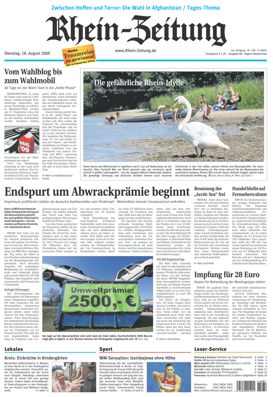 Rhein-Zeitung Kreis Altenkirchen vom Dienstag, 18.08.2009