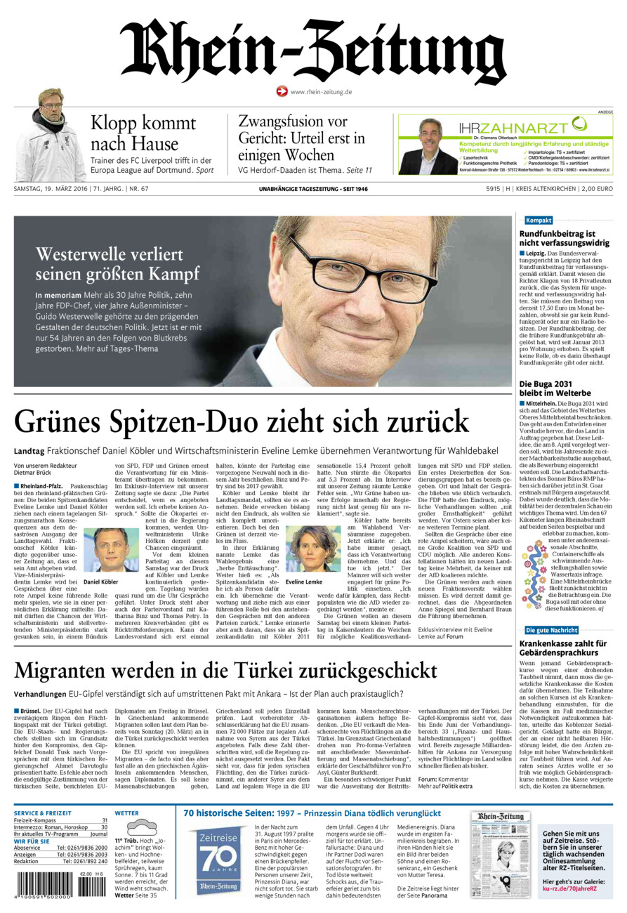 Rhein-Zeitung Kreis Altenkirchen vom Samstag, 19.03.2016