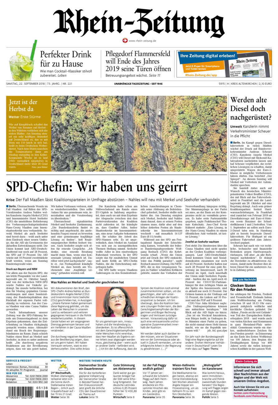 Rhein-Zeitung Kreis Altenkirchen vom Samstag, 22.09.2018