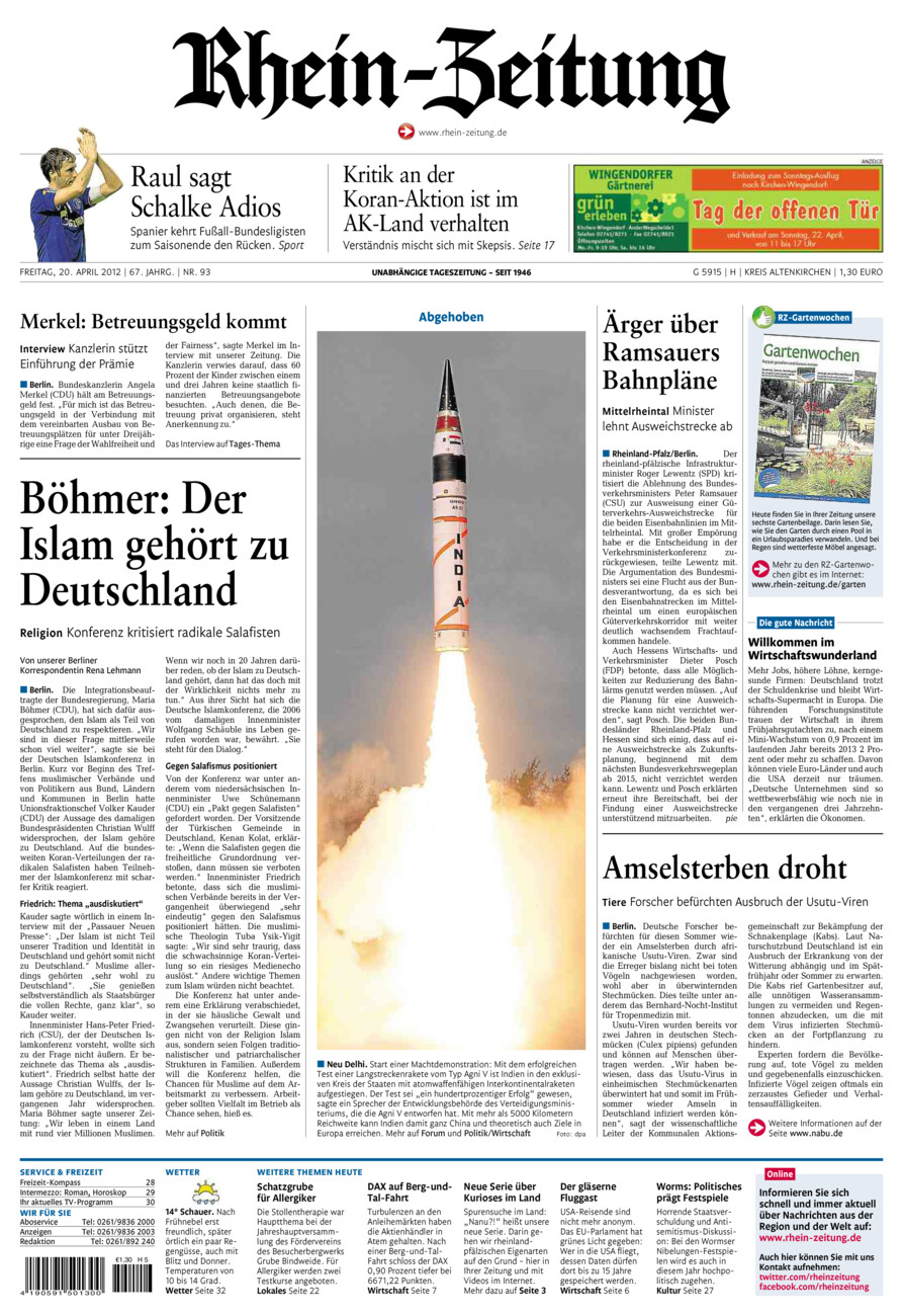 Rhein-Zeitung Kreis Altenkirchen vom Freitag, 20.04.2012