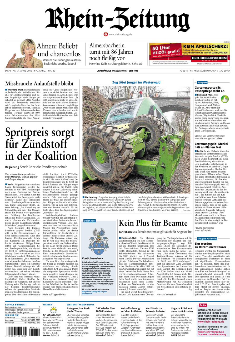 Rhein-Zeitung Kreis Altenkirchen vom Dienstag, 03.04.2012