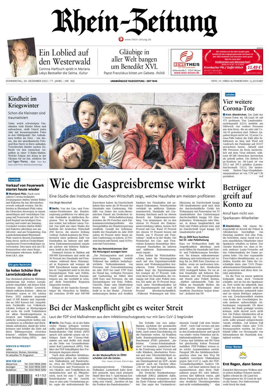 Rhein-Zeitung Kreis Altenkirchen vom Donnerstag, 29.12.2022