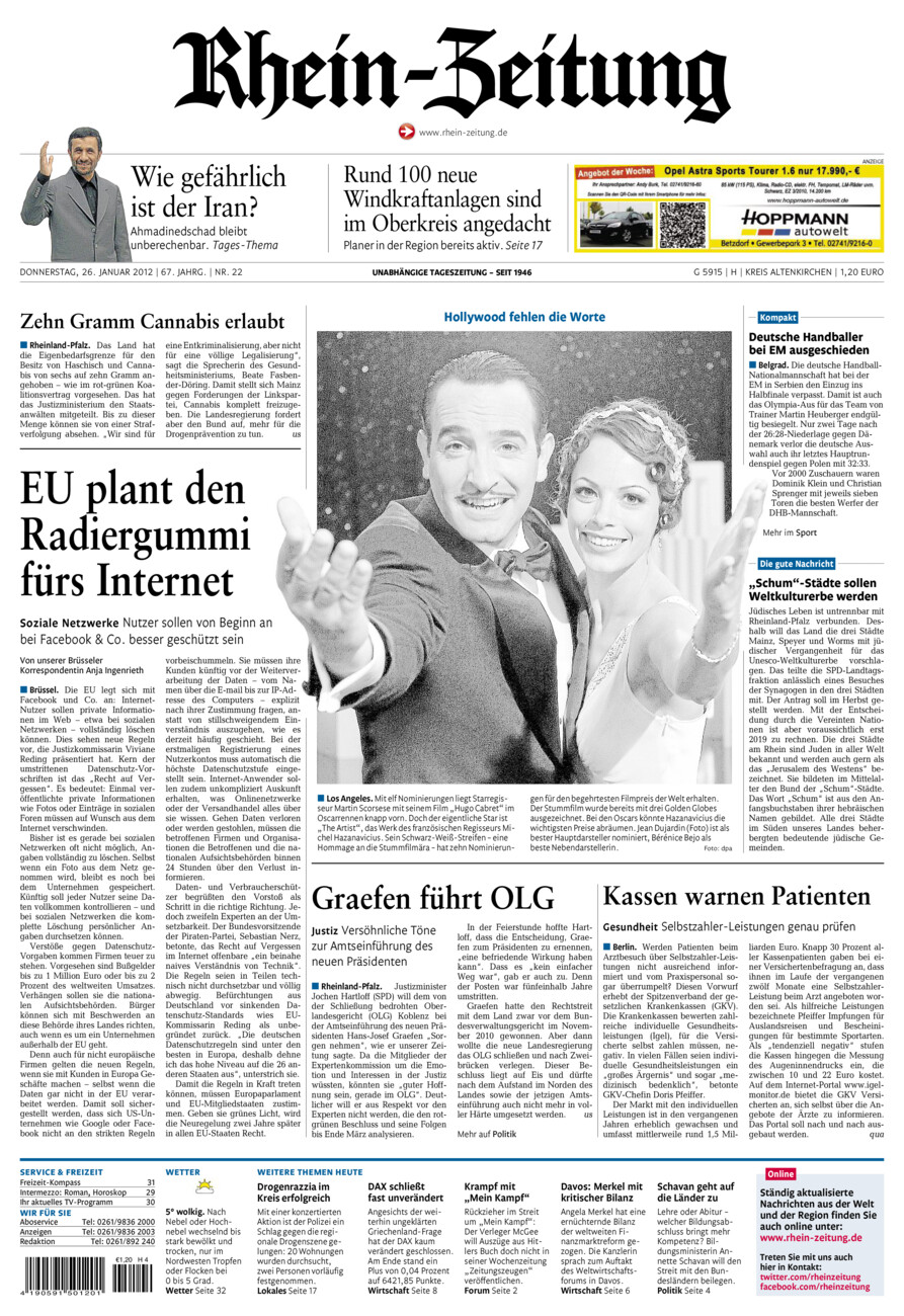 Rhein-Zeitung Kreis Altenkirchen vom Donnerstag, 26.01.2012