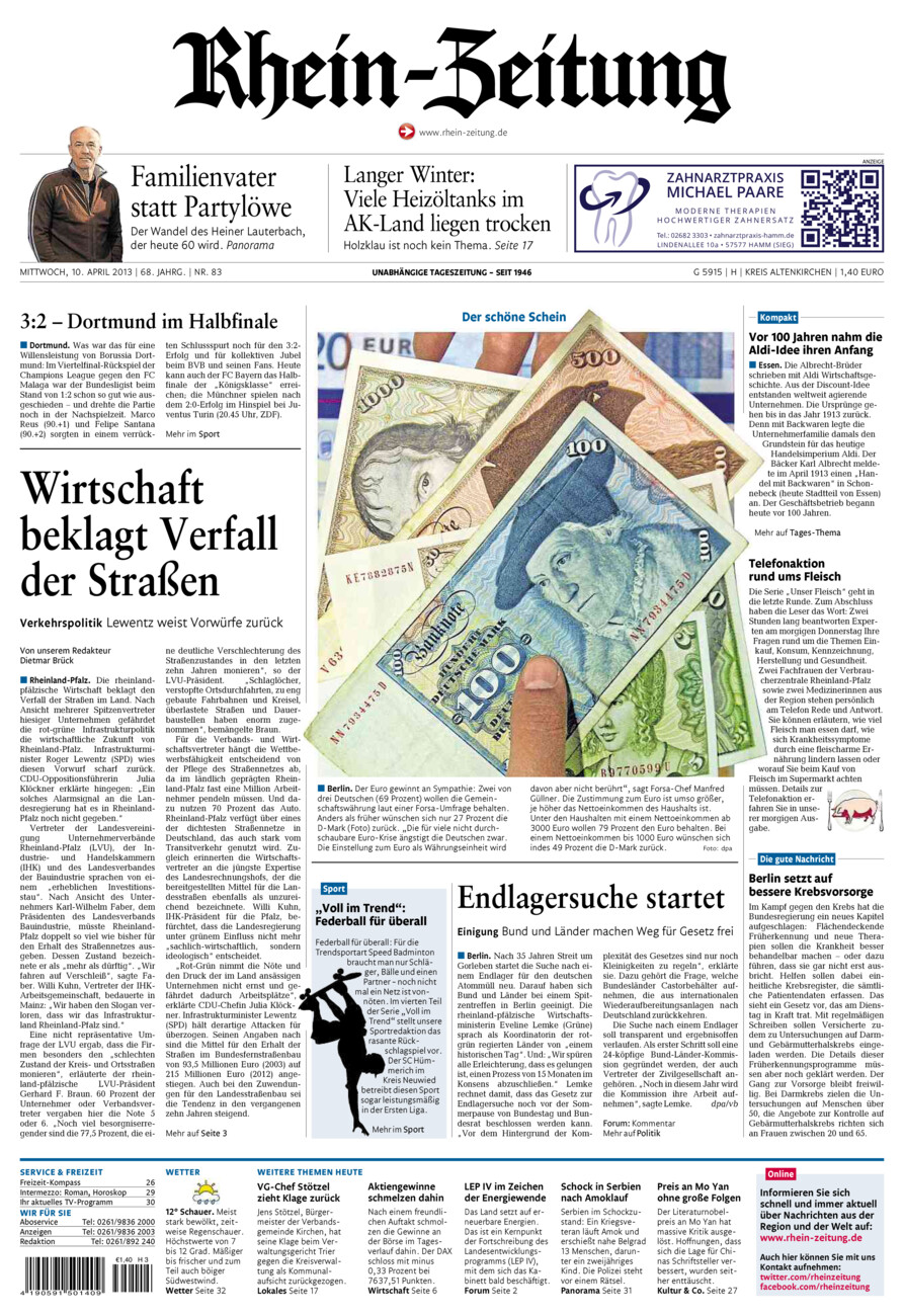 Rhein-Zeitung Kreis Altenkirchen vom Mittwoch, 10.04.2013