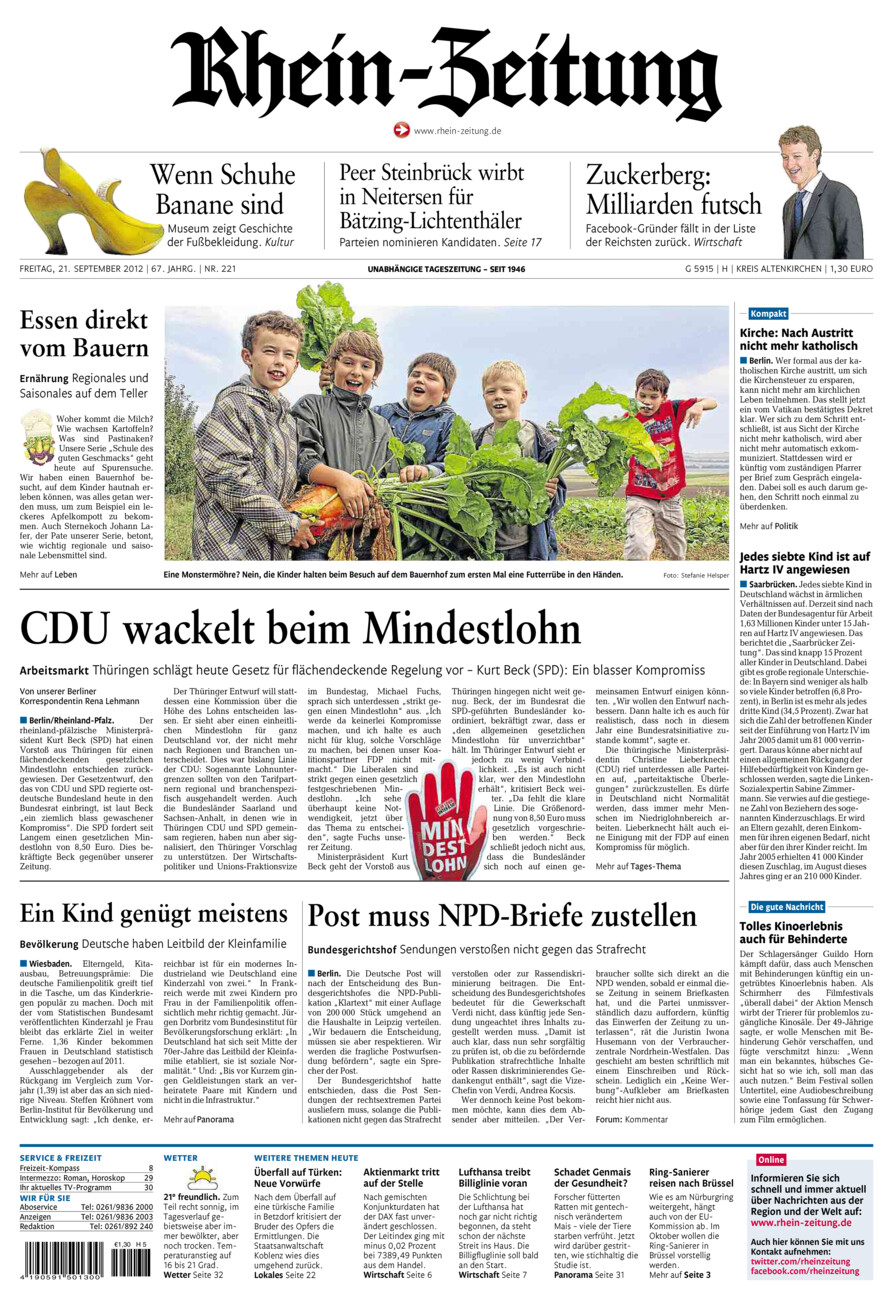 Rhein-Zeitung Kreis Altenkirchen vom Freitag, 21.09.2012