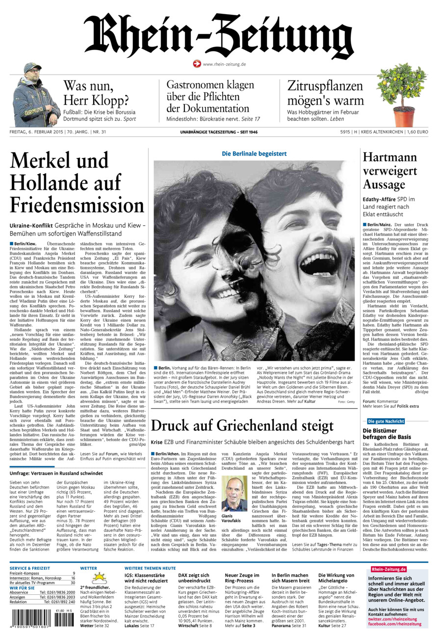 Rhein-Zeitung Kreis Altenkirchen vom Freitag, 06.02.2015