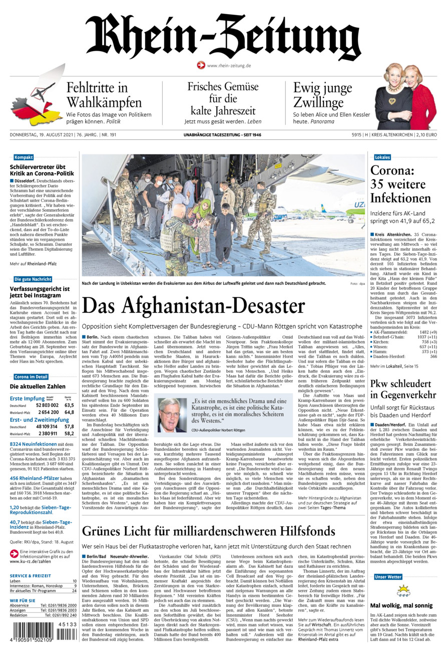Rhein-Zeitung Kreis Altenkirchen vom Donnerstag, 19.08.2021