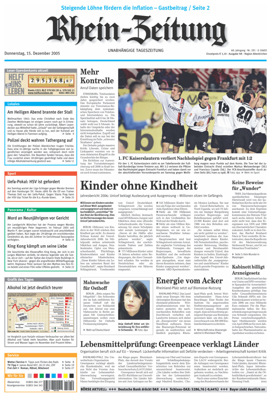 Rhein-Zeitung Kreis Altenkirchen vom Donnerstag, 15.12.2005