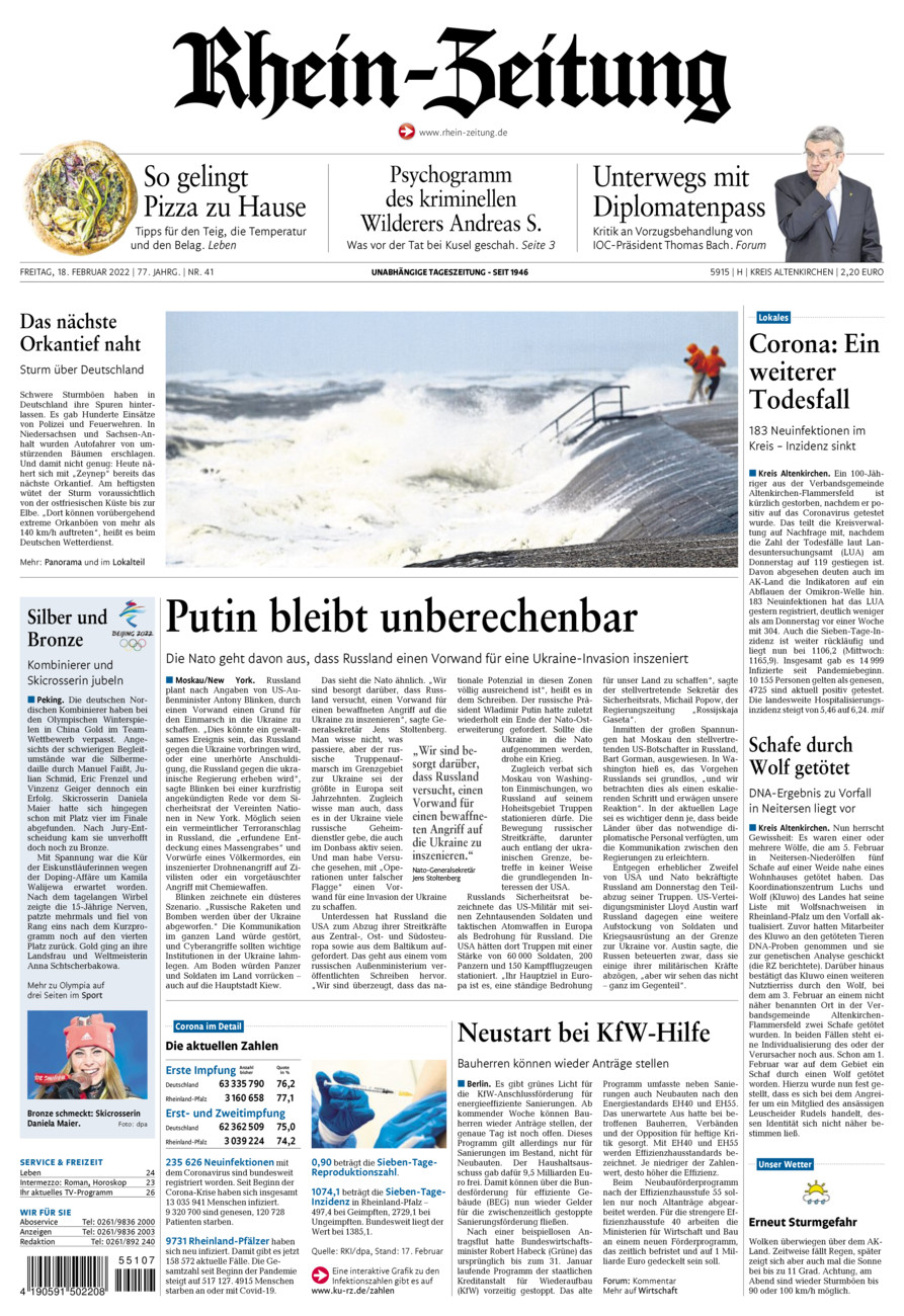 Rhein-Zeitung Kreis Altenkirchen vom Freitag, 18.02.2022