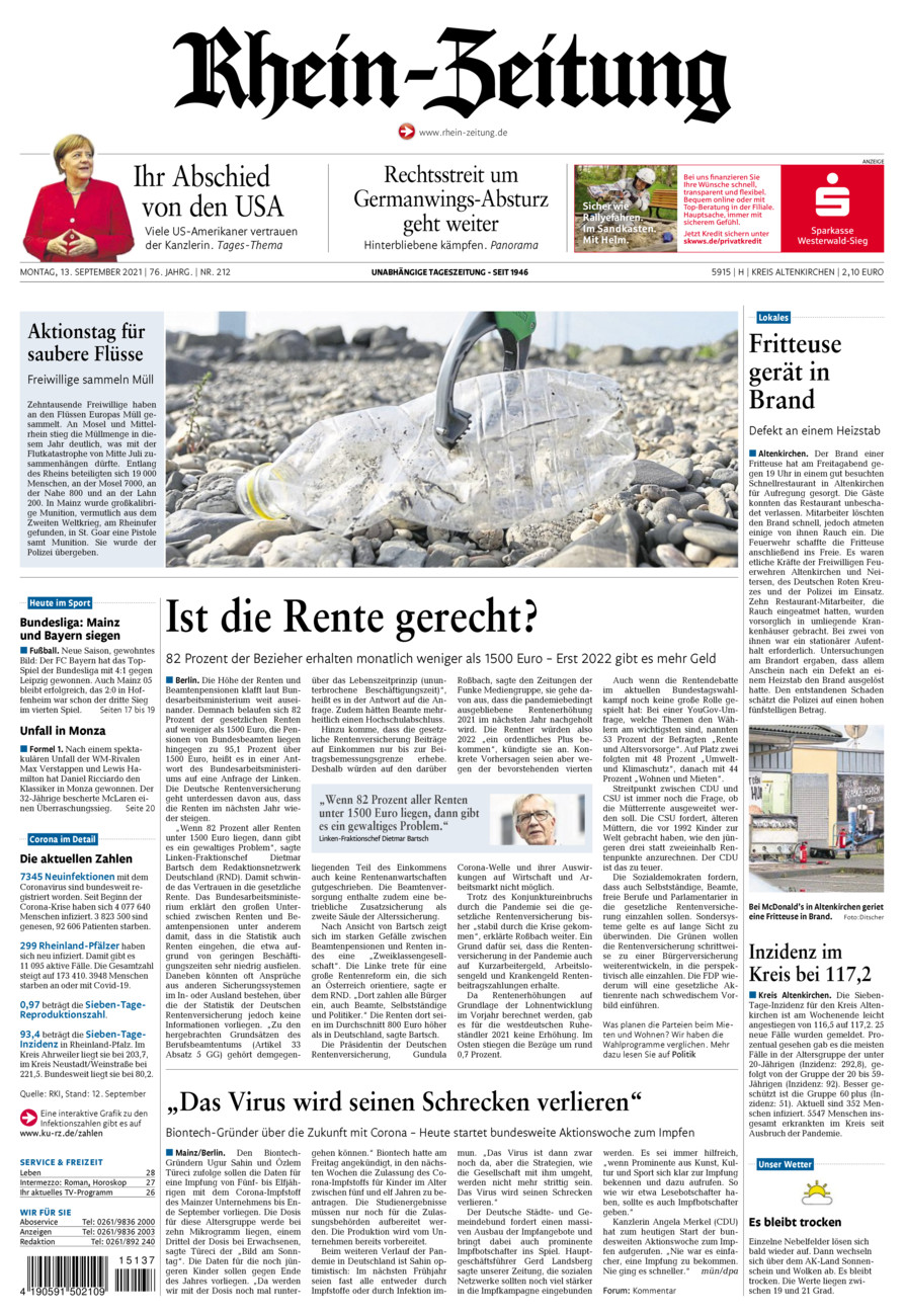 Rhein-Zeitung Kreis Altenkirchen vom Montag, 13.09.2021