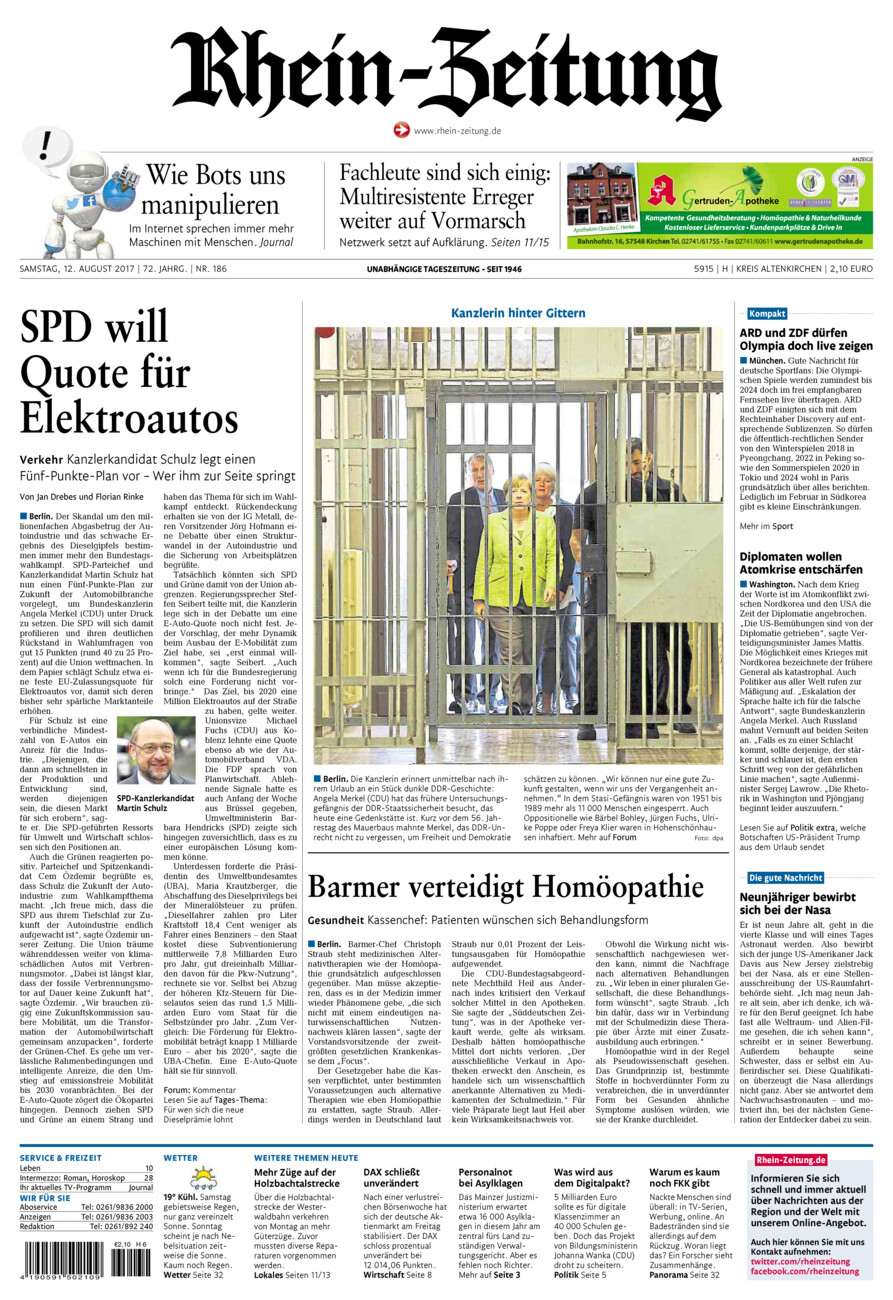 Rhein-Zeitung Kreis Altenkirchen vom Samstag, 12.08.2017