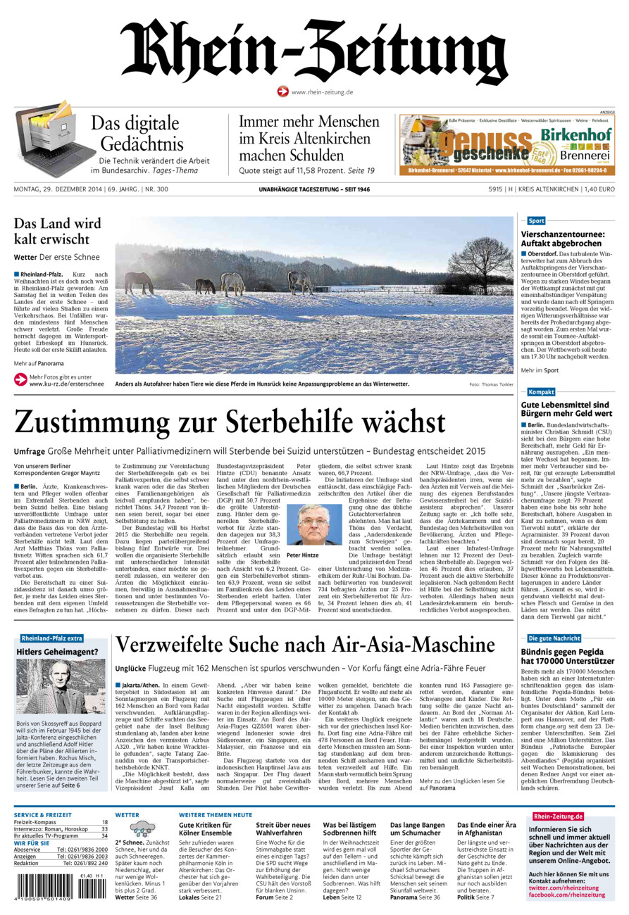 Rhein-Zeitung Kreis Altenkirchen vom Montag, 29.12.2014