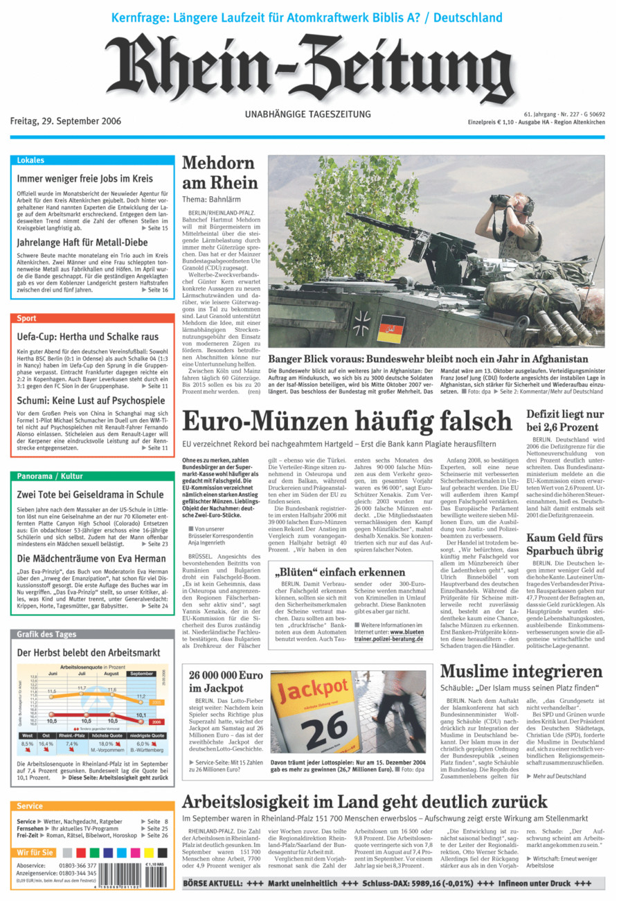 Rhein-Zeitung Kreis Altenkirchen vom Freitag, 29.09.2006
