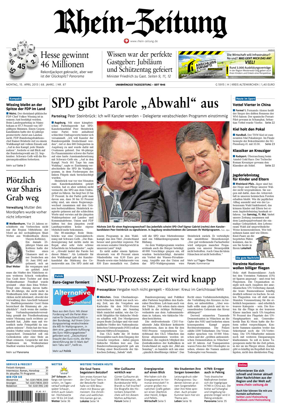 Rhein-Zeitung Kreis Altenkirchen vom Montag, 15.04.2013