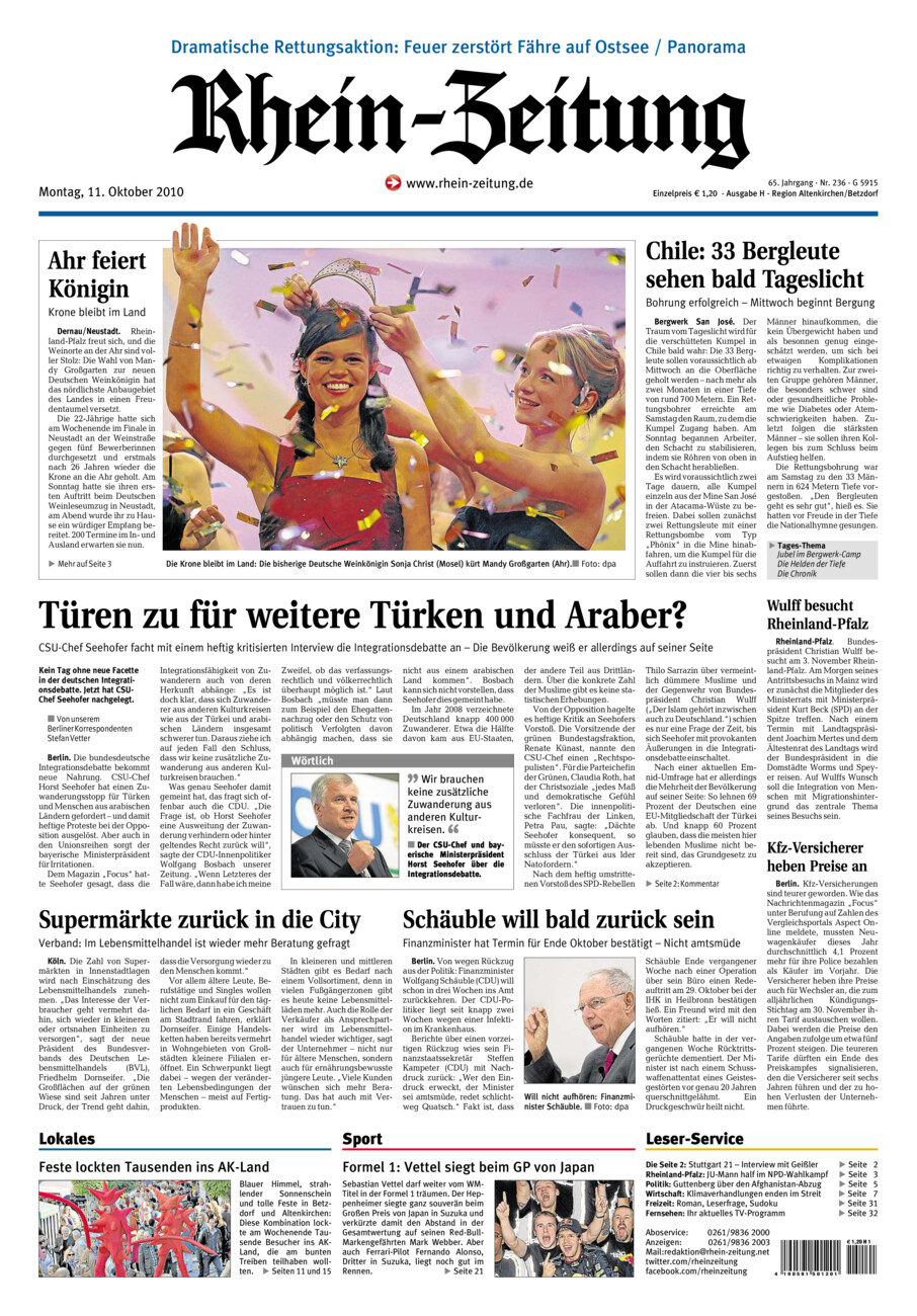 Rhein-Zeitung Kreis Altenkirchen vom Montag, 11.10.2010