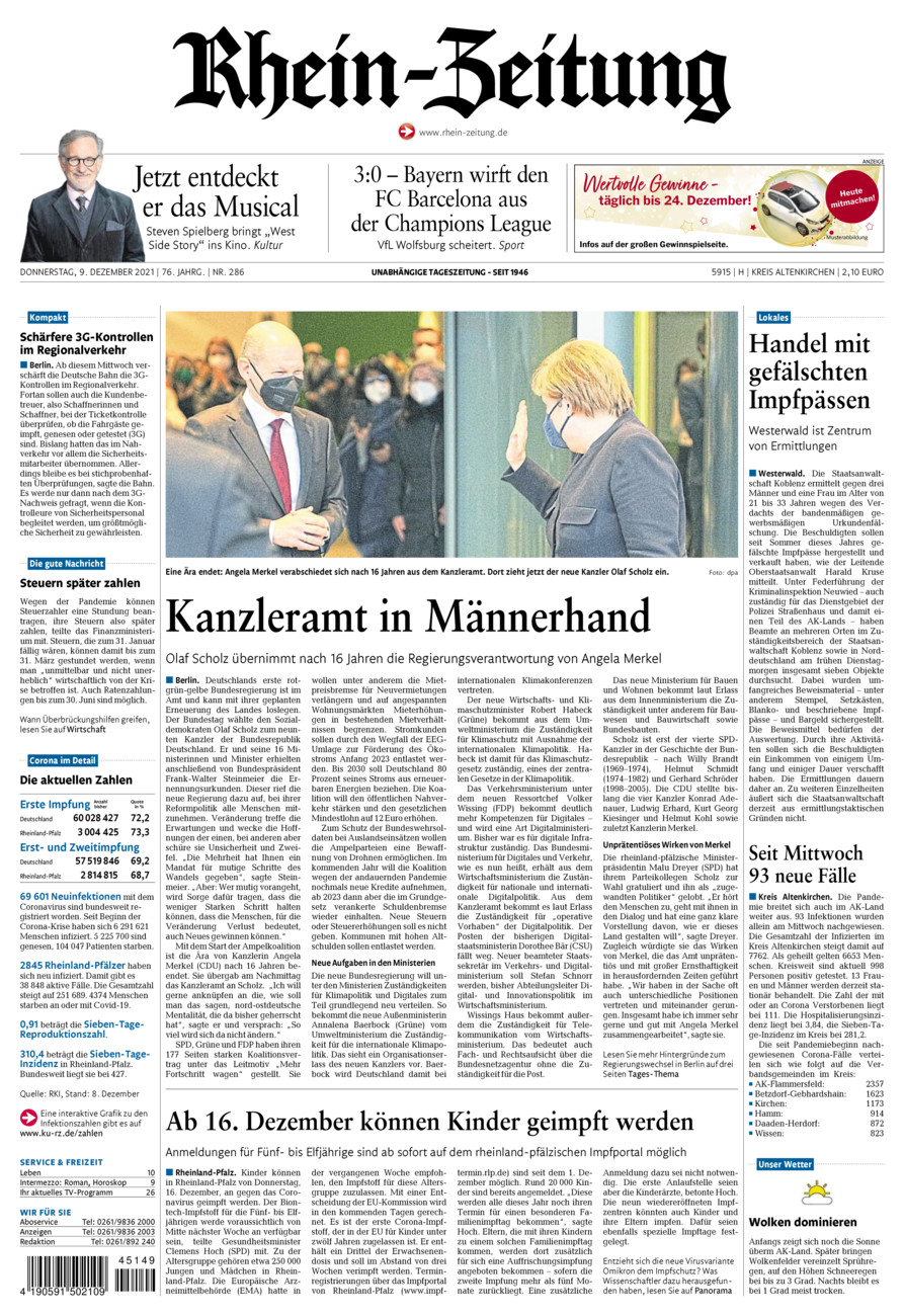Rhein-Zeitung Kreis Altenkirchen vom Donnerstag, 09.12.2021