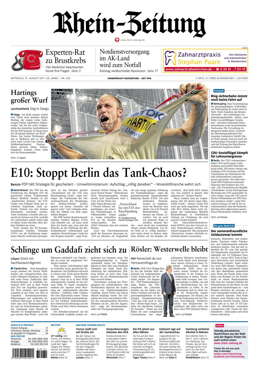 Rhein-Zeitung Kreis Altenkirchen vom Mittwoch, 31.08.2011