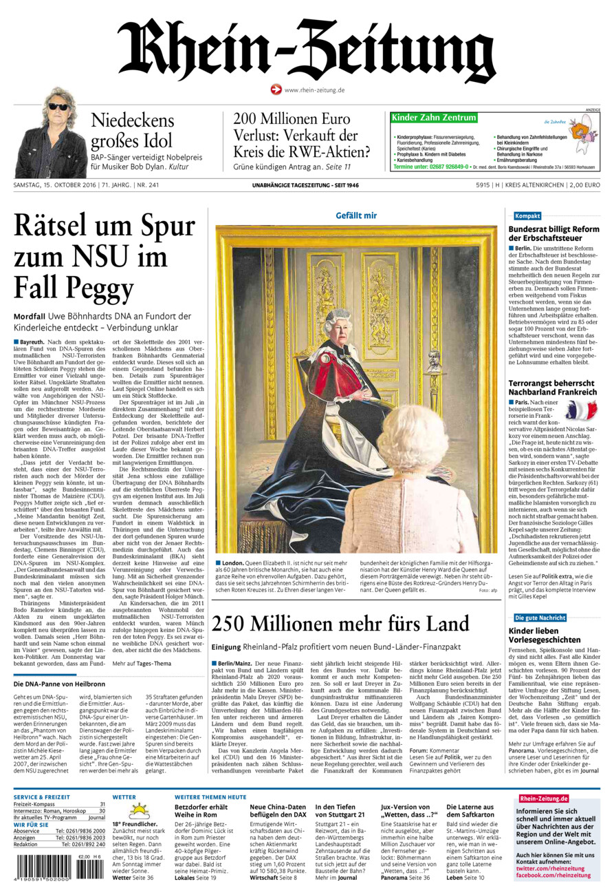 Rhein-Zeitung Kreis Altenkirchen vom Samstag, 15.10.2016