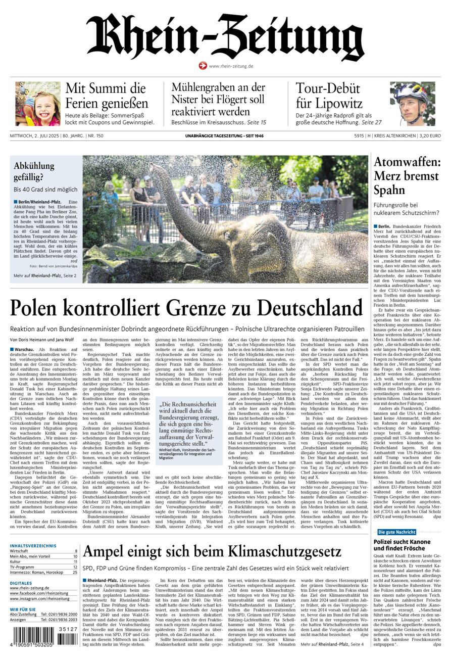 Rhein-Zeitung Kreis Altenkirchen vom Mittwoch, 02.07.2025