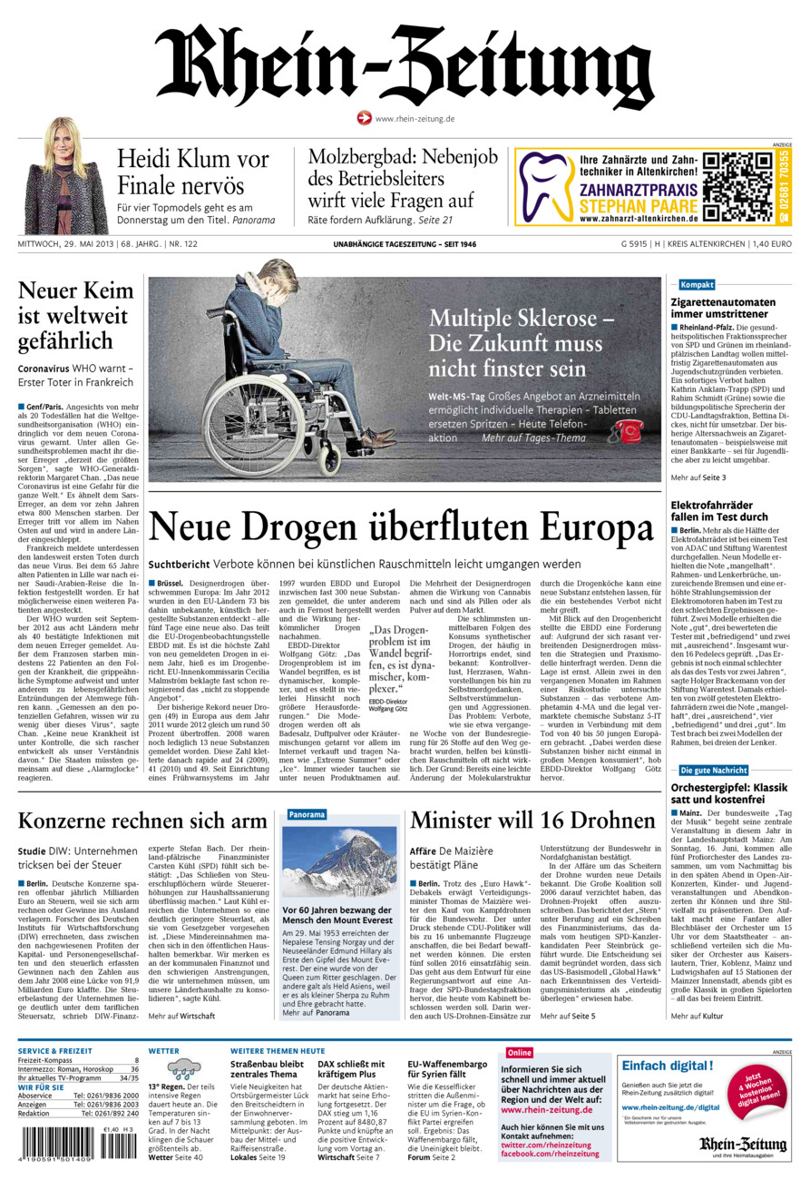 Rhein-Zeitung Kreis Altenkirchen vom Mittwoch, 29.05.2013