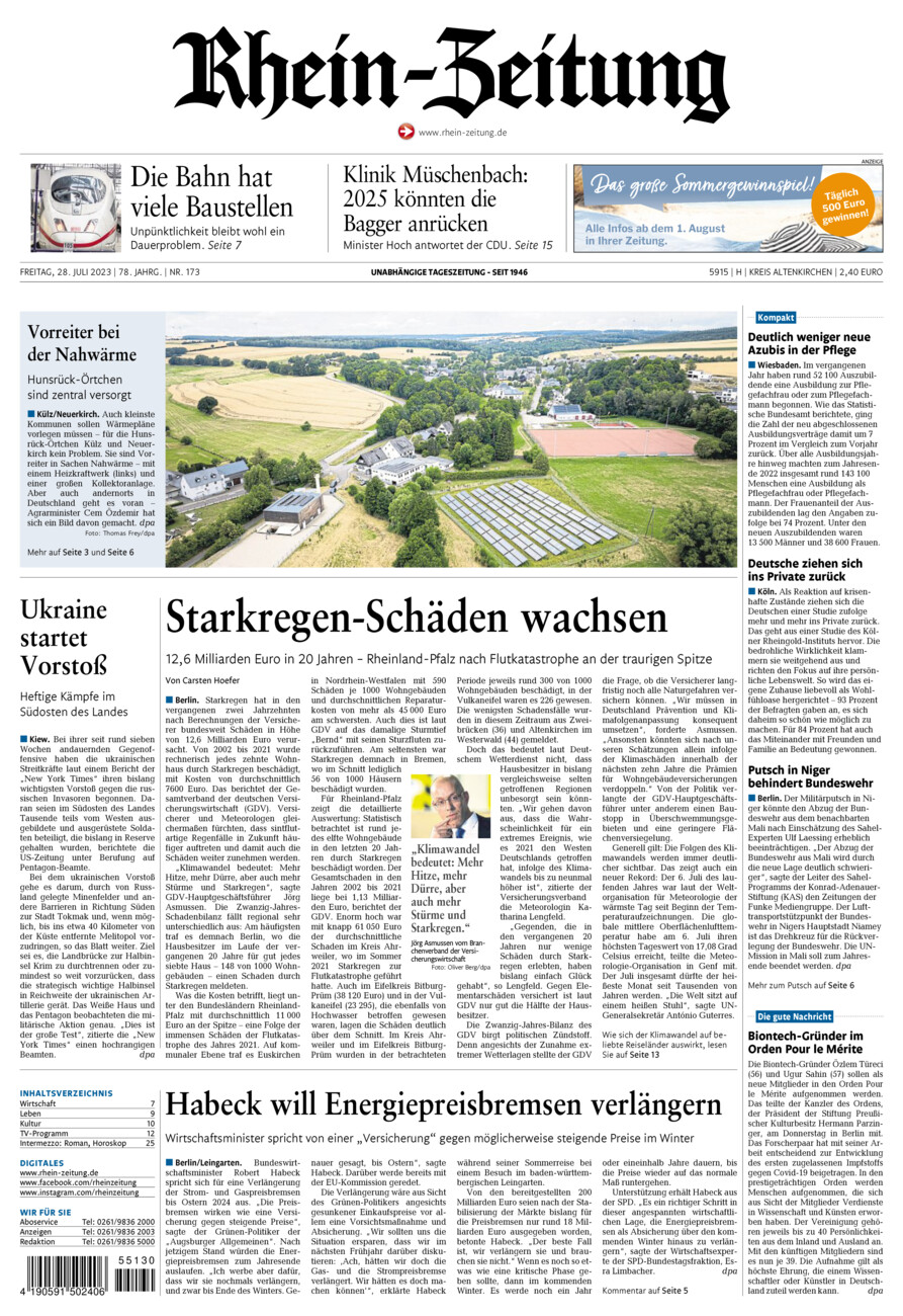 Rhein-Zeitung Kreis Altenkirchen vom Freitag, 28.07.2023