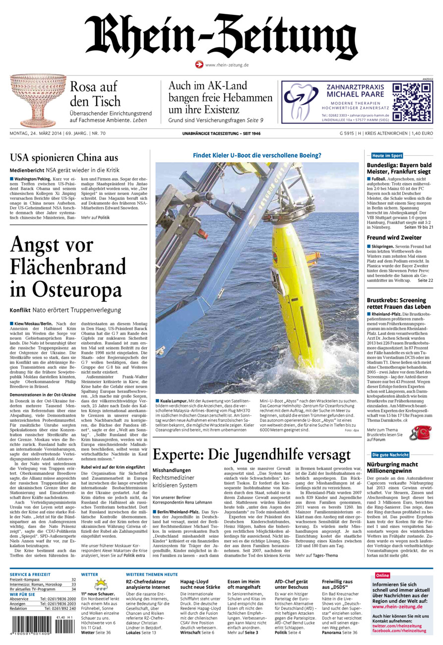 Rhein-Zeitung Kreis Altenkirchen vom Montag, 24.03.2014