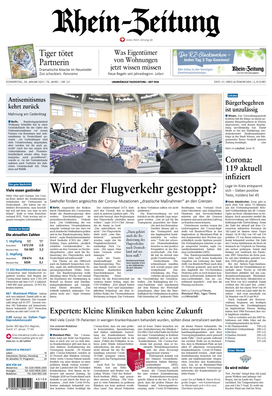 Rhein-Zeitung Kreis Altenkirchen vom Donnerstag, 28.01.2021