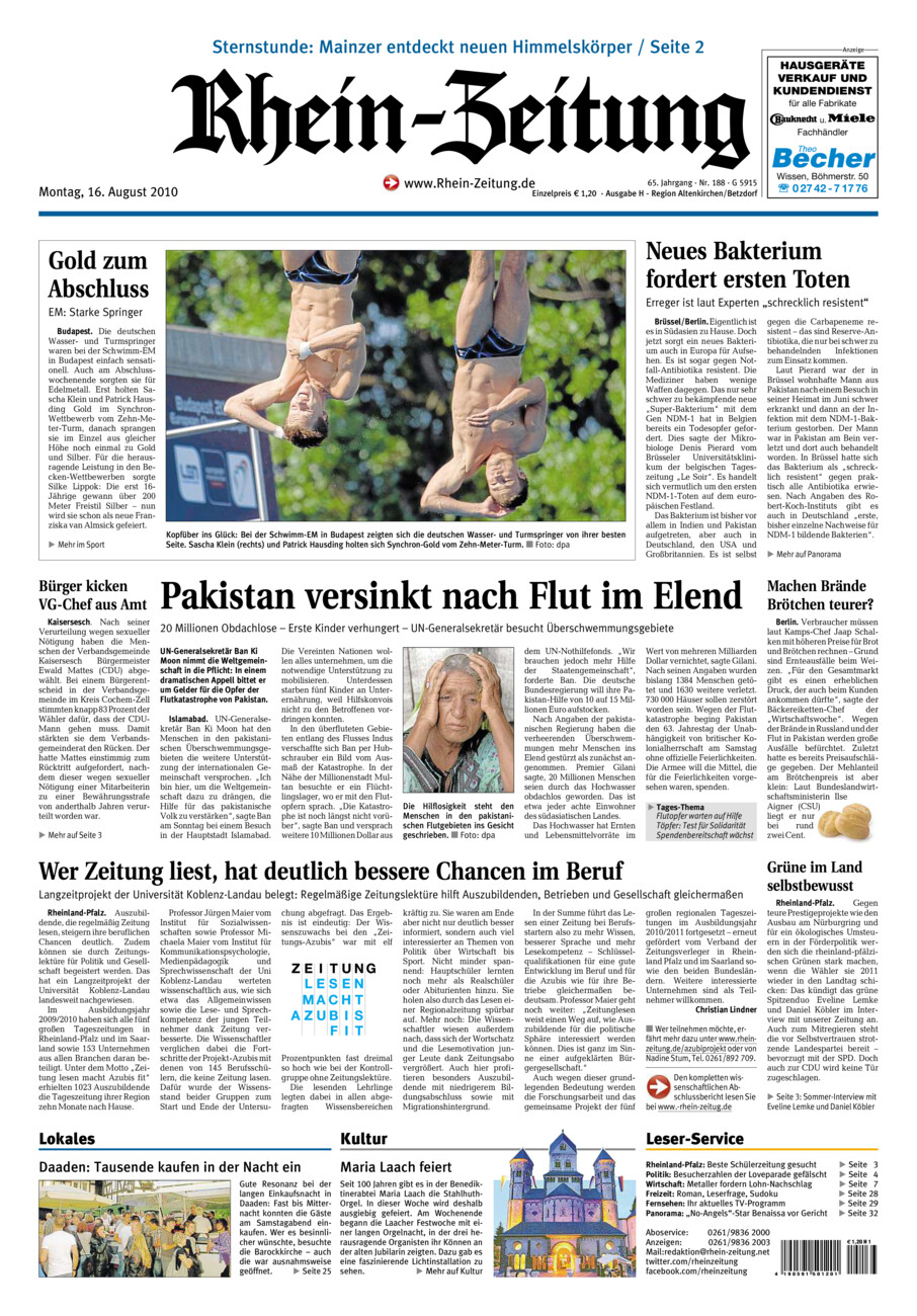 Rhein-Zeitung Kreis Altenkirchen vom Montag, 16.08.2010