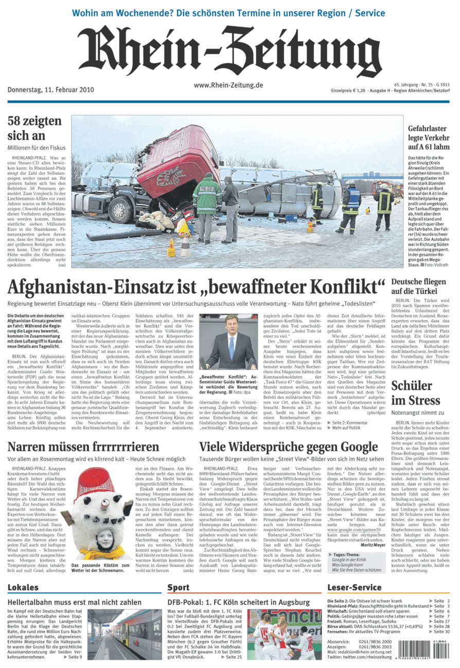 Rhein-Zeitung Kreis Altenkirchen vom Donnerstag, 11.02.2010