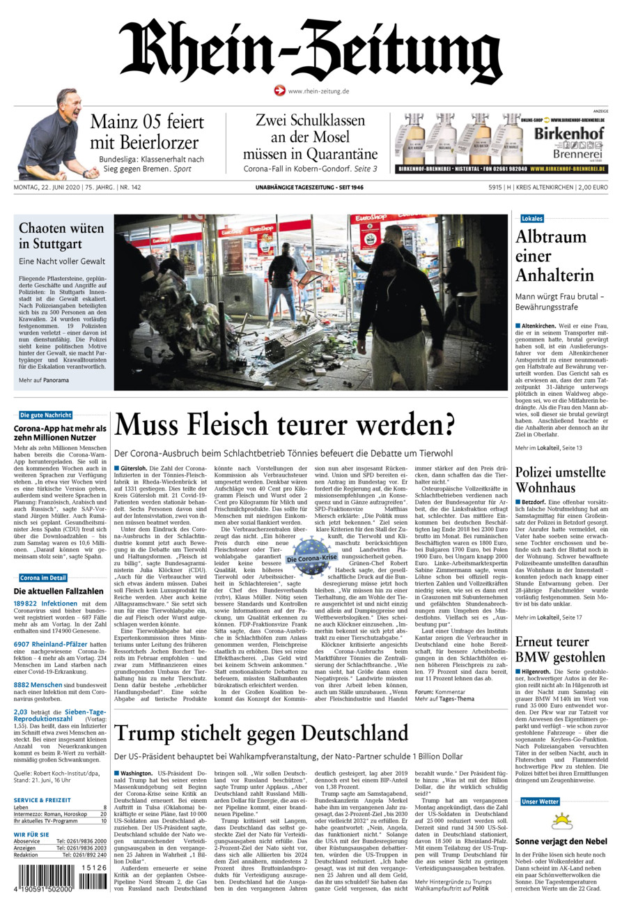 Rhein-Zeitung Kreis Altenkirchen vom Montag, 22.06.2020