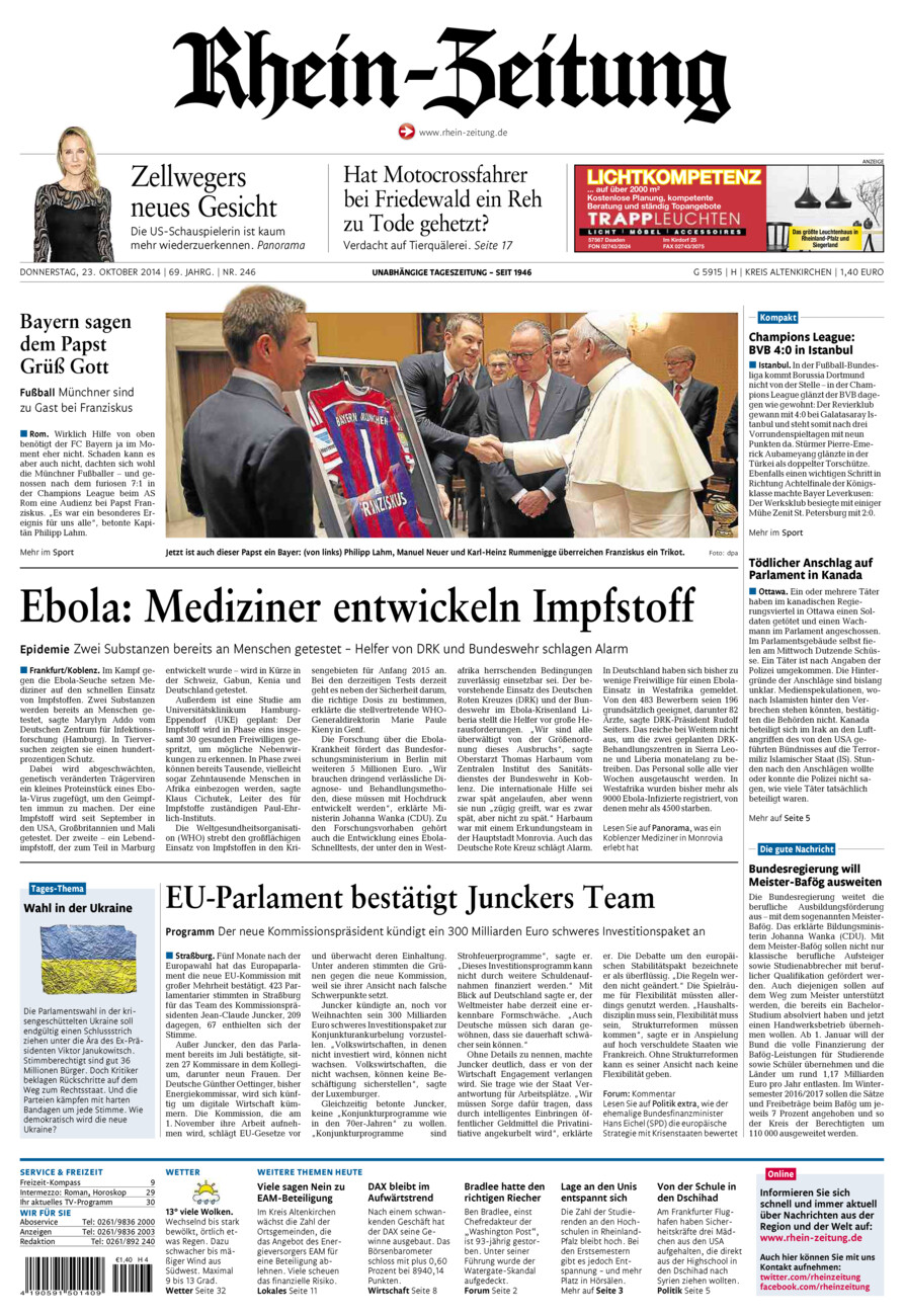 Rhein-Zeitung Kreis Altenkirchen vom Donnerstag, 23.10.2014
