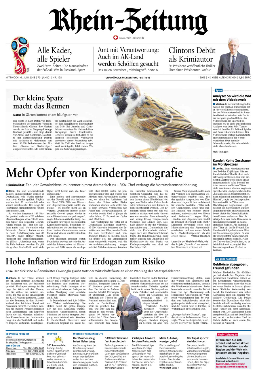 Rhein-Zeitung Kreis Altenkirchen vom Mittwoch, 06.06.2018