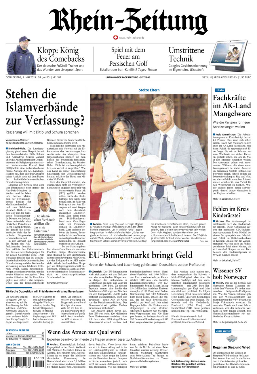 Rhein-Zeitung Kreis Altenkirchen vom Donnerstag, 09.05.2019