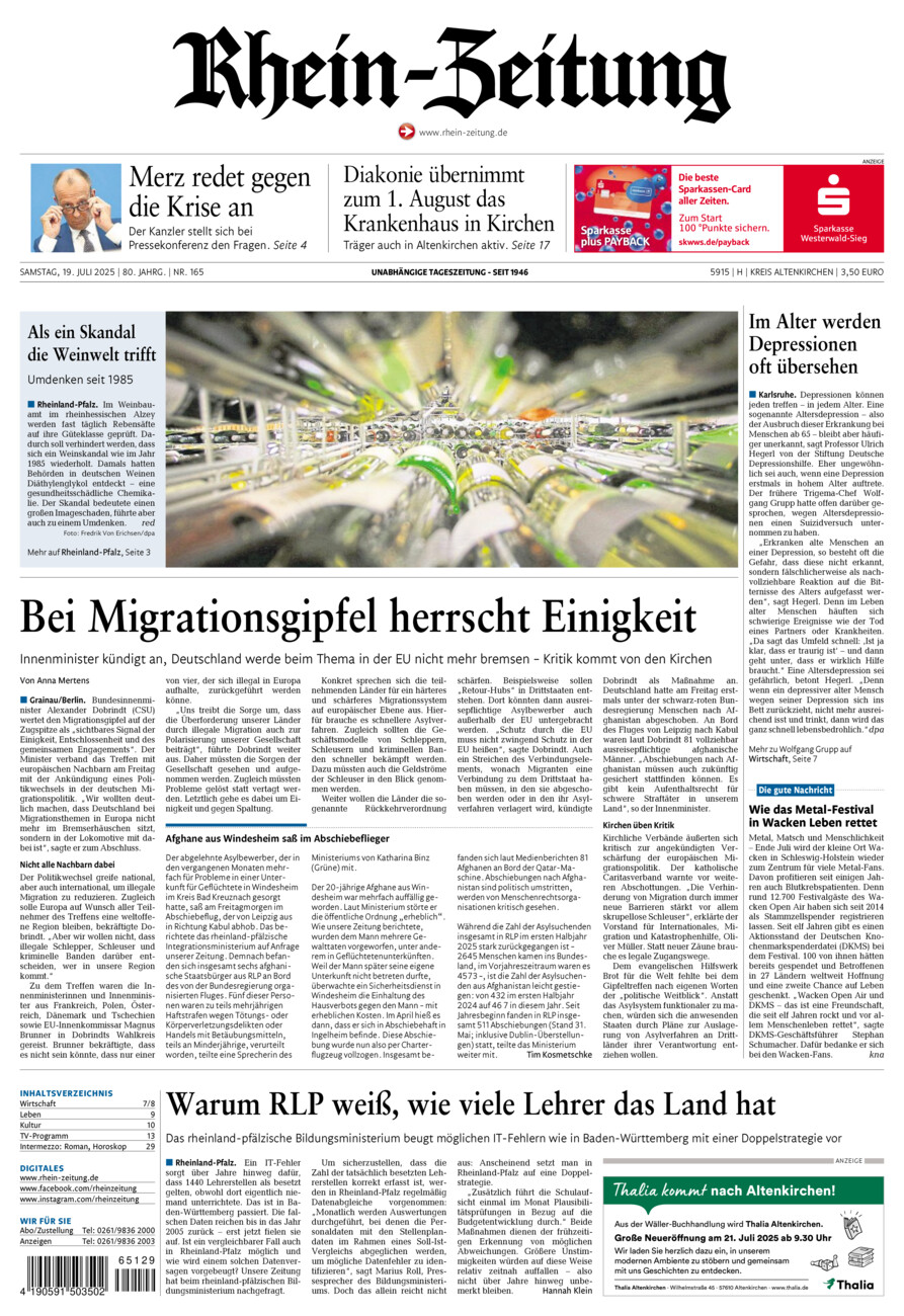 Rhein-Zeitung Kreis Altenkirchen vom Samstag, 19.07.2025