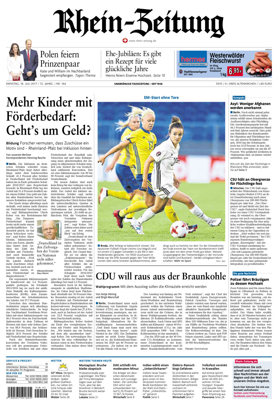 Rhein-Zeitung Kreis Altenkirchen vom Dienstag, 18.07.2017