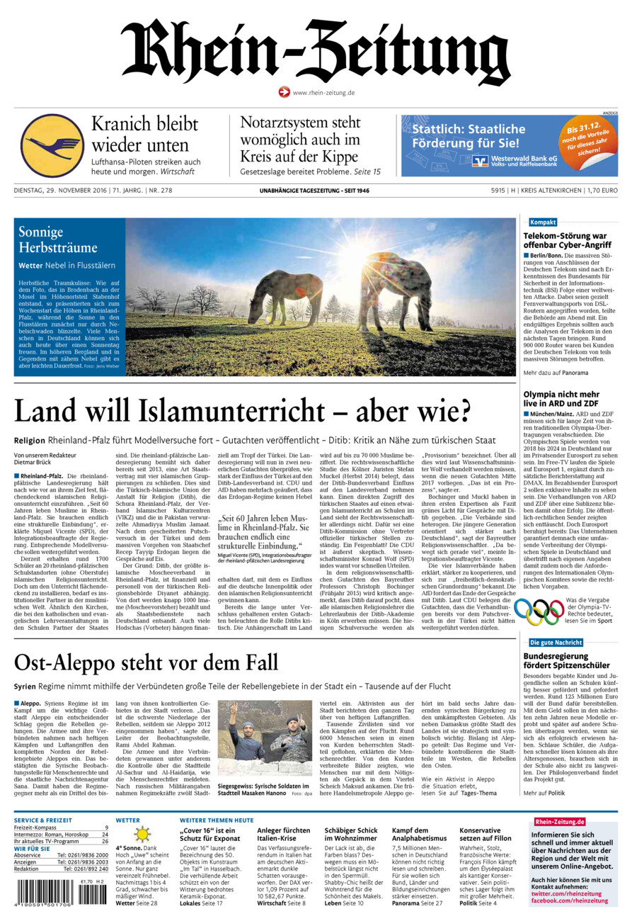 Rhein-Zeitung Kreis Altenkirchen vom Dienstag, 29.11.2016