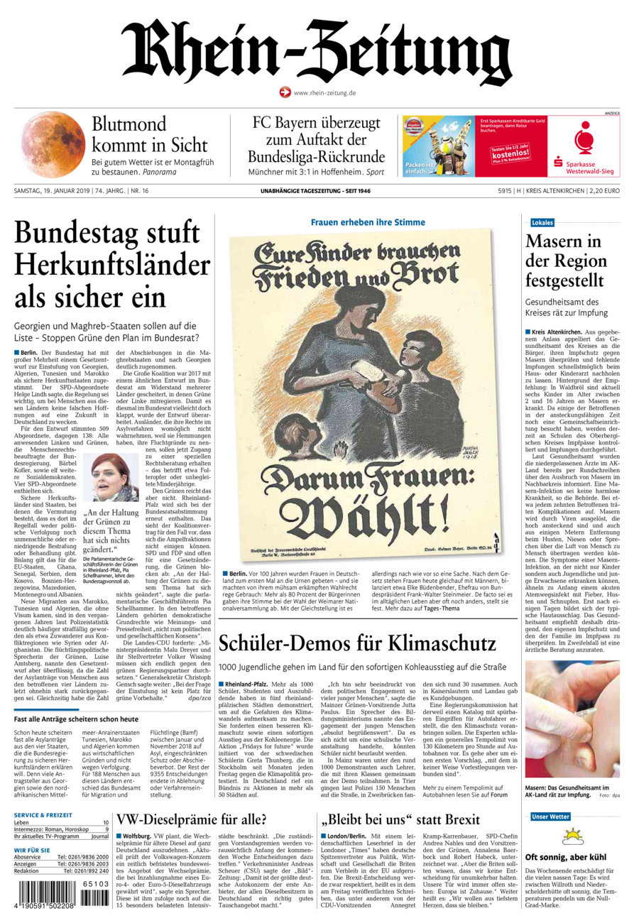 Rhein-Zeitung Kreis Altenkirchen vom Samstag, 19.01.2019
